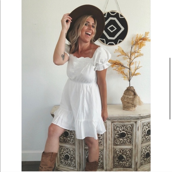 New! White Boho Peasant Dress - Picture 6 of 8